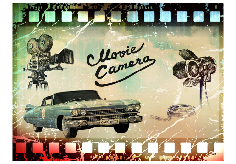 Fototapet På väg till Hollywood - filmtema på retrofilmrulle med bilar 61088 additionalImage 1
