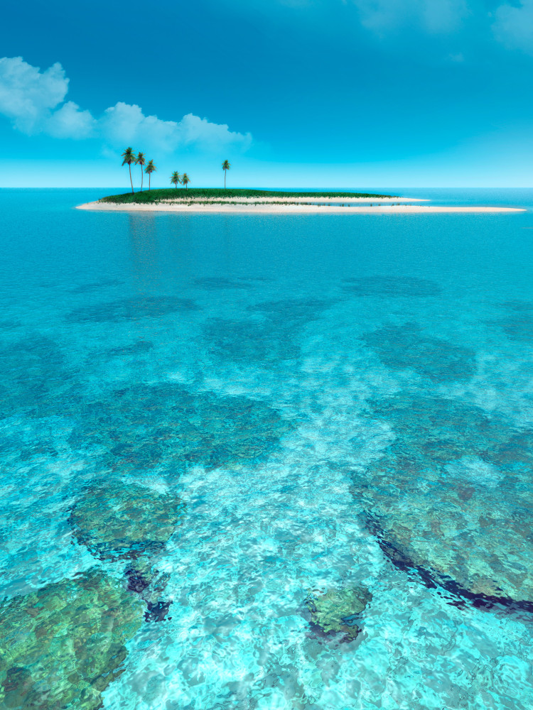 Fototapet Blått landskap - öde ö med palmer mot en turkos ocean 61709