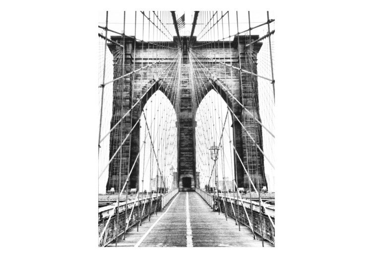 Fototapet Arkitektur i New York - svartvit Brooklyn Bridge med USA-flagga 61909 additionalImage 1
