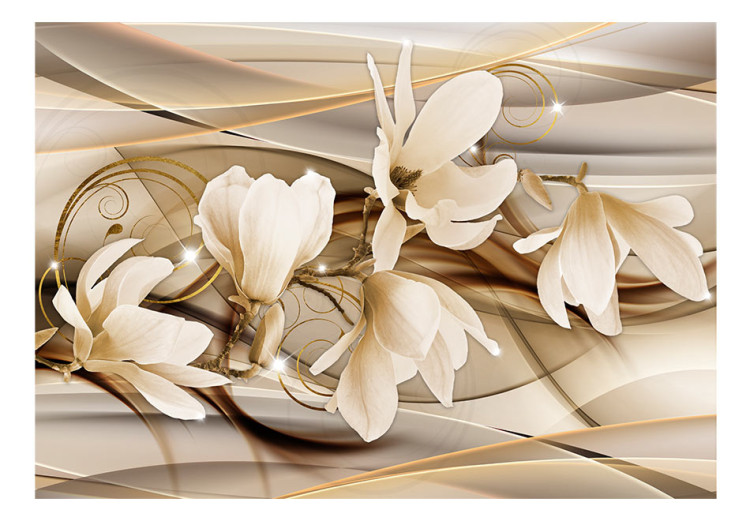 Fototapet Gula magnolior - blommor på subtilt mönstrad bakgrund med glans 64109 additionalImage 1
