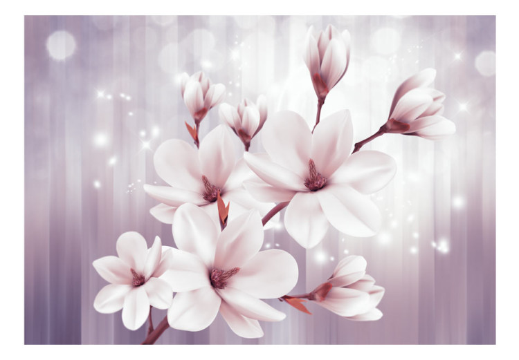 Fototapet Rosa magnolior - blommor på lila bakgrund med ränder och ljus 66209 additionalImage 1
