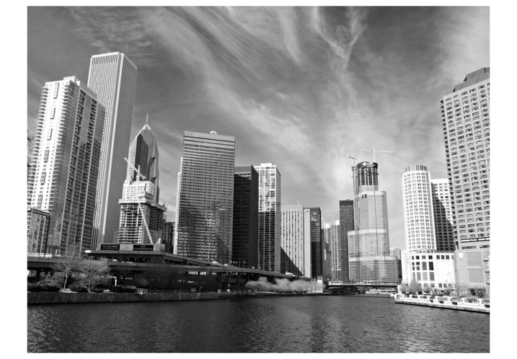 Fototapet Stadens arkitektur - svartvit panoramavy över skyskrapor i Chicago, USA 59729 additionalImage 1