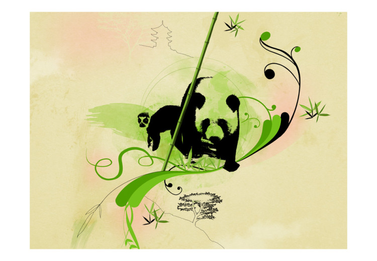 Fototapet Asiatisk abstraktion - panda med bambu på en beigemönstrad bakgrund 61329 additionalImage 1