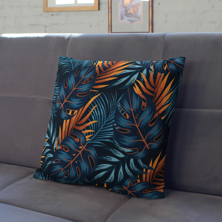 Mikrofiberkudda Mysterious bushes - blue and orange leaf motif cushions 146939 additionalImage 6