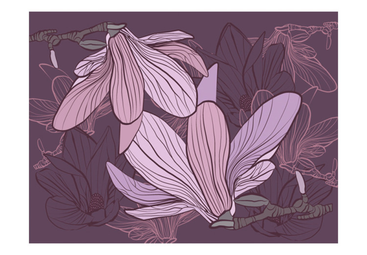 Fototapet Lila magnolior - fantasifullt motiv med magnoliablommor på enhetlig bakgrund 60739 additionalImage 1