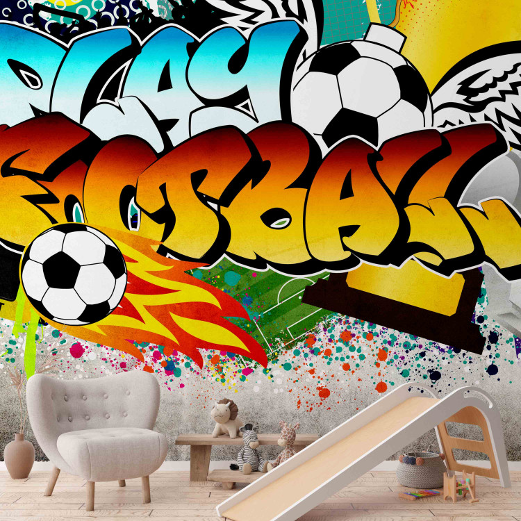 Fototapet Färgglatt sportgraffiti - fotbollsexpression för tonåringar 61149 additionalImage 6