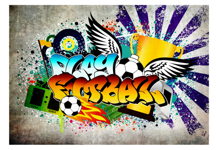Fototapet Färgglatt sportgraffiti - fotbollsexpression för tonåringar 61149 additionalImage 1