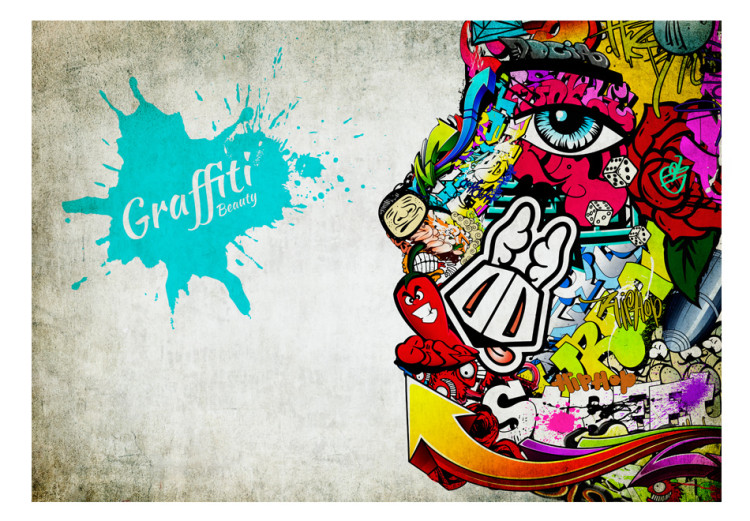 Fototapet Graffiti skönhet - mural i street art-stil med en färgstark ansikte i mönster 60559 additionalImage 1