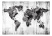 Fototapet Värld i nyanser av grått - världskarta på retro träbakgrund 63959 additionalThumb 1