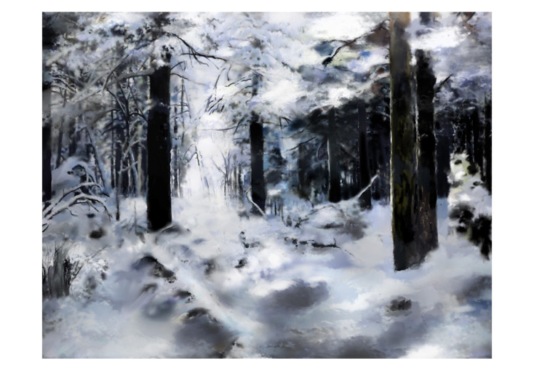 Fototapet Vinterskog - skoglandskap med träd i snö i dämpade färger 60269 additionalImage 1