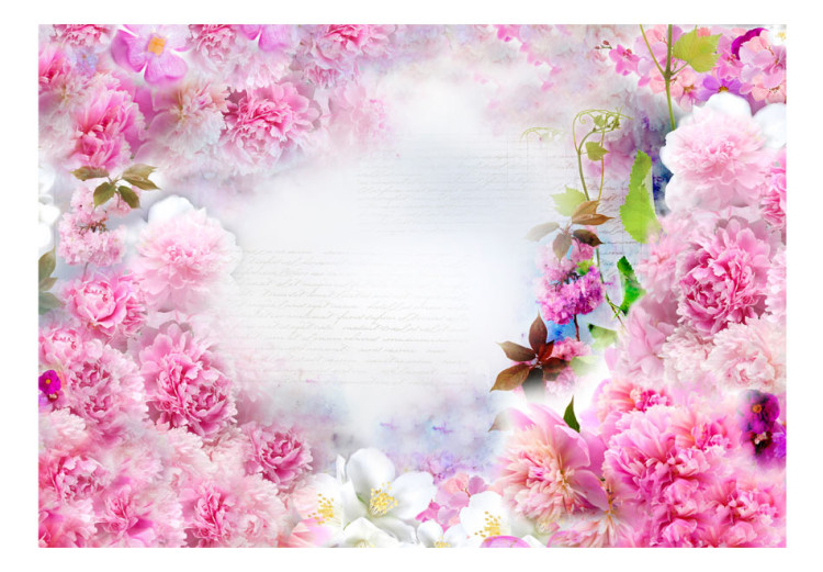 Fototapet Doften av nejlikor - abstrakt blommotiv med texter och moln 60669 additionalImage 1