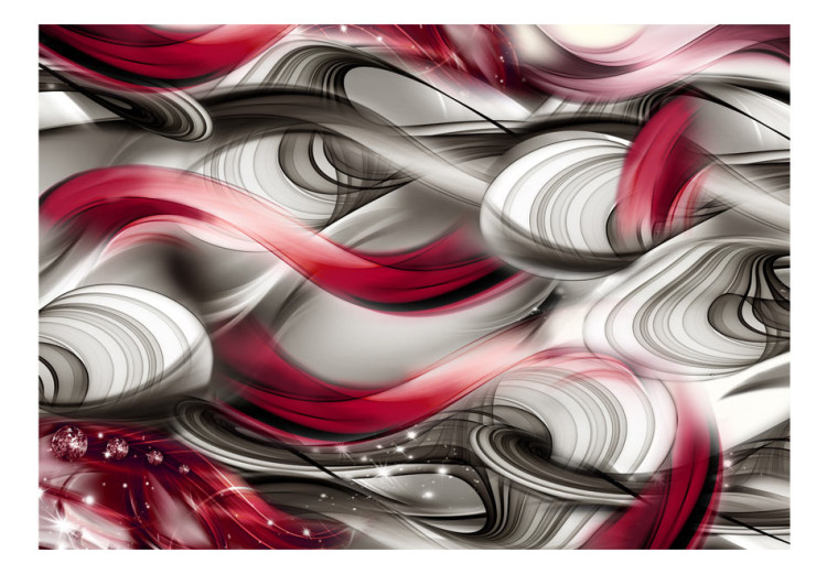 Fototapet Kylig komposition - abstrakta rödgrå vågor med diamanter 64779 additionalImage 1