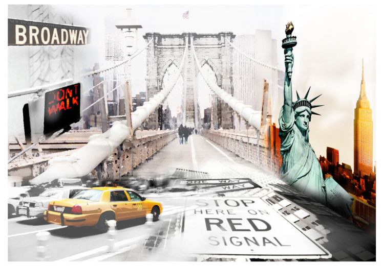 Fototapet New Yorks gator - stadsmiljö med Frihetsgudinnan och en bro 60689 additionalImage 1