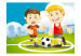 Fototapet Fotbollsspelare - pojkar som spelar fotboll på grön plan för barn 61189 additionalThumb 1
